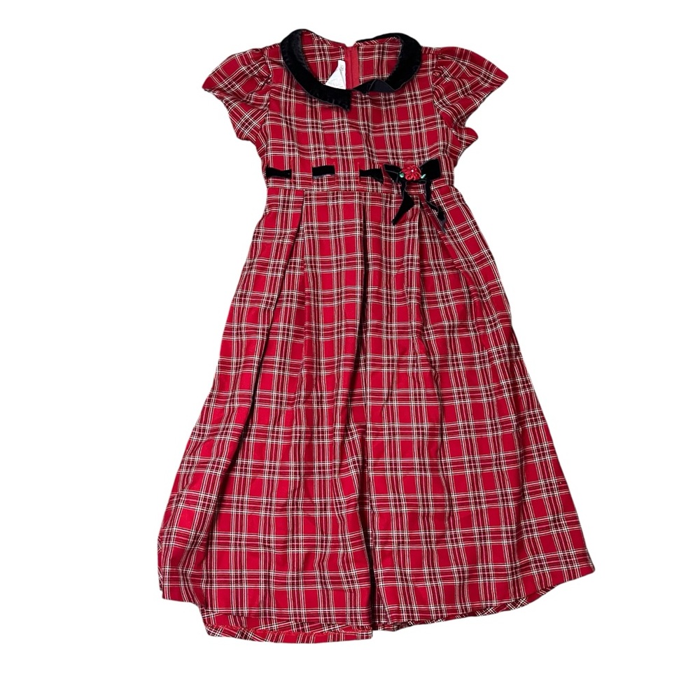 Vintage Y2K Bonnie Jean Fit & Flare Christmas Dress Velvet Collar Plaid Red 12.5